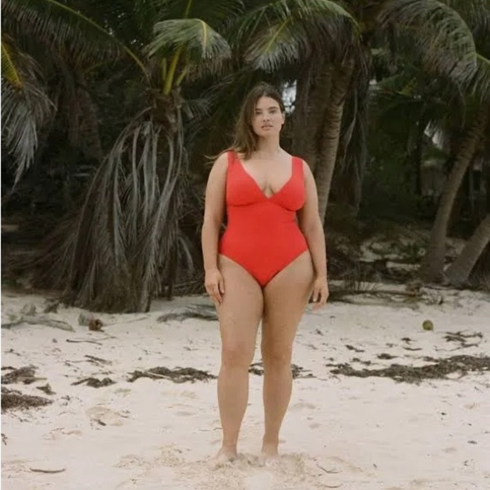 Mango Vneck Rib One Piece Bathing Suit Red Size 2x - Picture 4 of 9